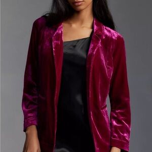 Anthropologie Fuchsia Pink Lined Velvet Blazer